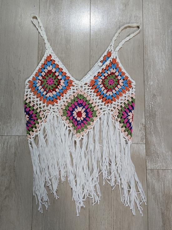 Rebellion Tops - Rebellion White Crochet Tank with Orange, Blue and Pink Accents